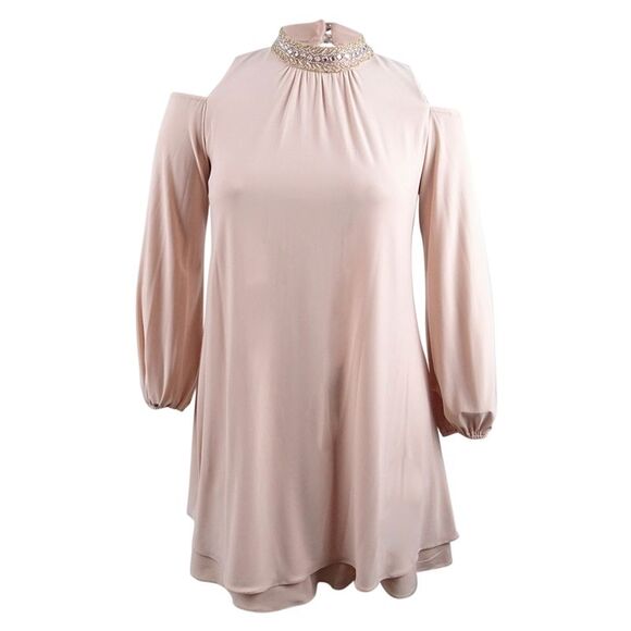 Xscape Women's Embellished Cold-Shoulder Party Dress - Blush - Picture 1 of 2